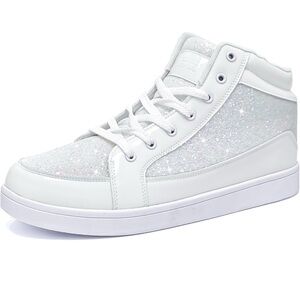 Glitter White Shoes Men Fashion High Top Sequin Sparkly Sneakers Bling Shiny SZ8